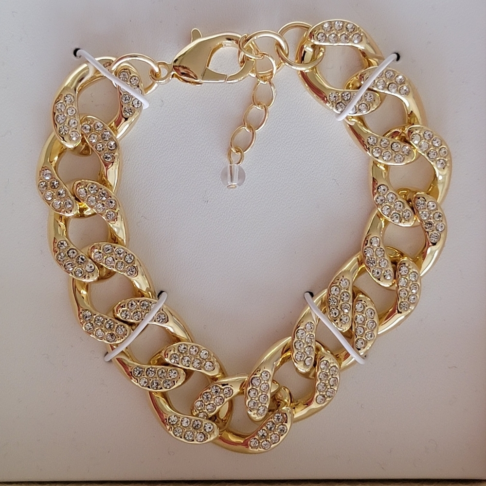 House of Harlow 1960 Gold Tone Link Bracelet with Rhinestones NWT - Picture 2 of 4